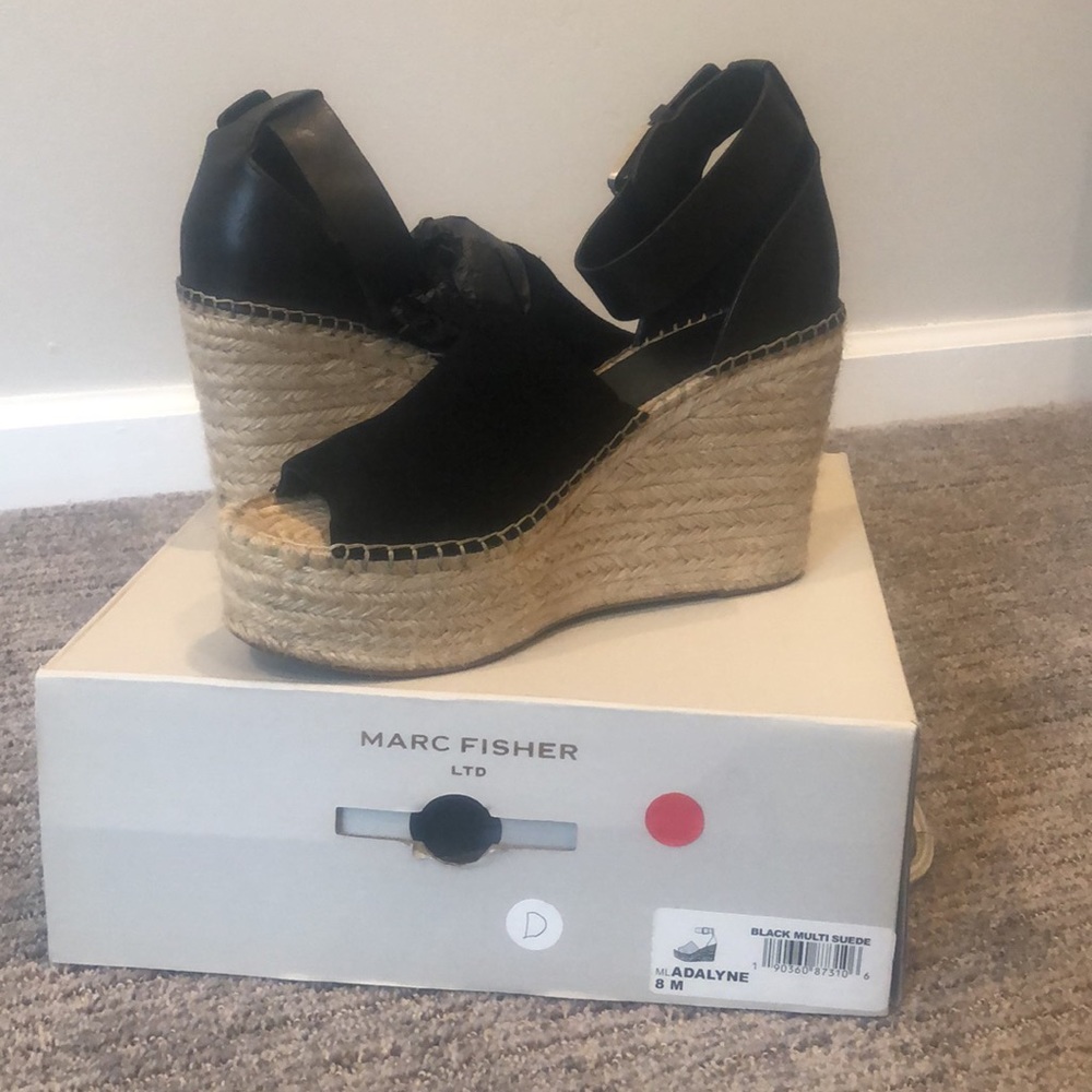 Marc Fisher Black Suede & Leather Platform Wedge